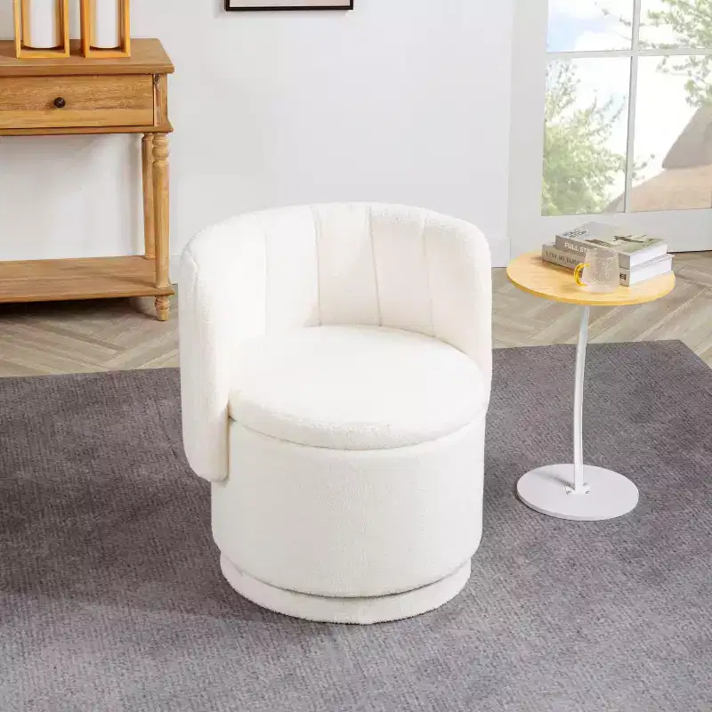 Swivel Accent Chair with 360° Rotation & Storage | Beige / Gray / Pink