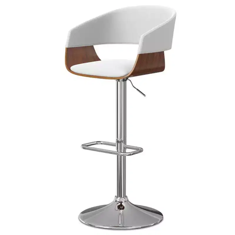 Calinda Adjustable Swivel Barstool White: Mid Century Modern, Bentwood Frame, Linen Upholstery - WyndenHall