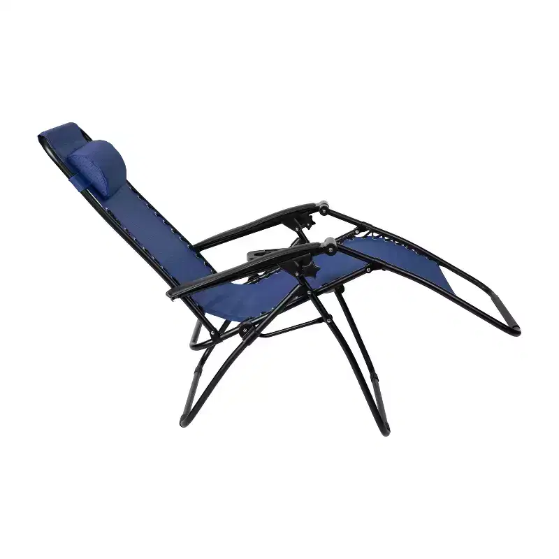 Merrick Lane Set of 2 Folding Mesh Upholstered Zero Gravity Chair with Removable Pillow and Cupholder Tray
