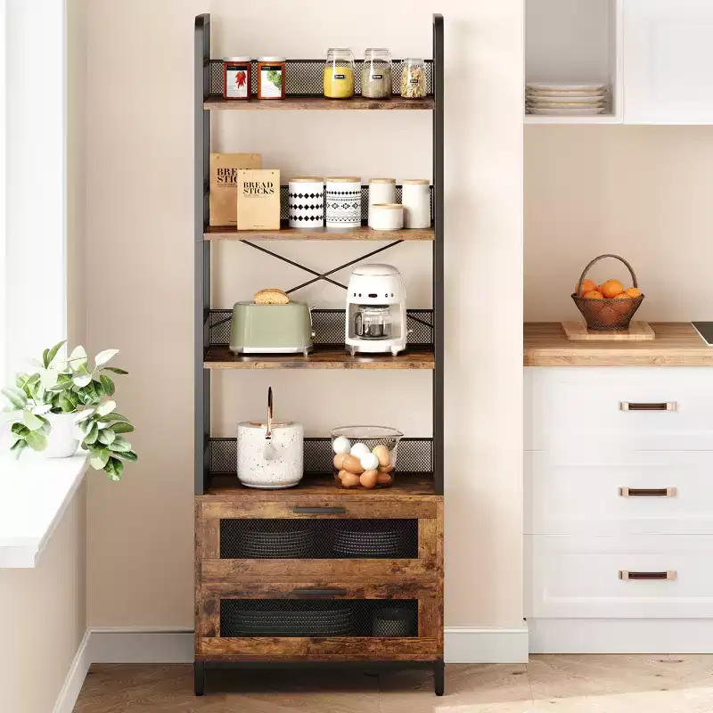 70.87 Tall Bookshelf with Drawers Industrial Bookcase with 4 Tiers Open Storage Shelves for Bedroom, Living Room, Home Office, Brown
