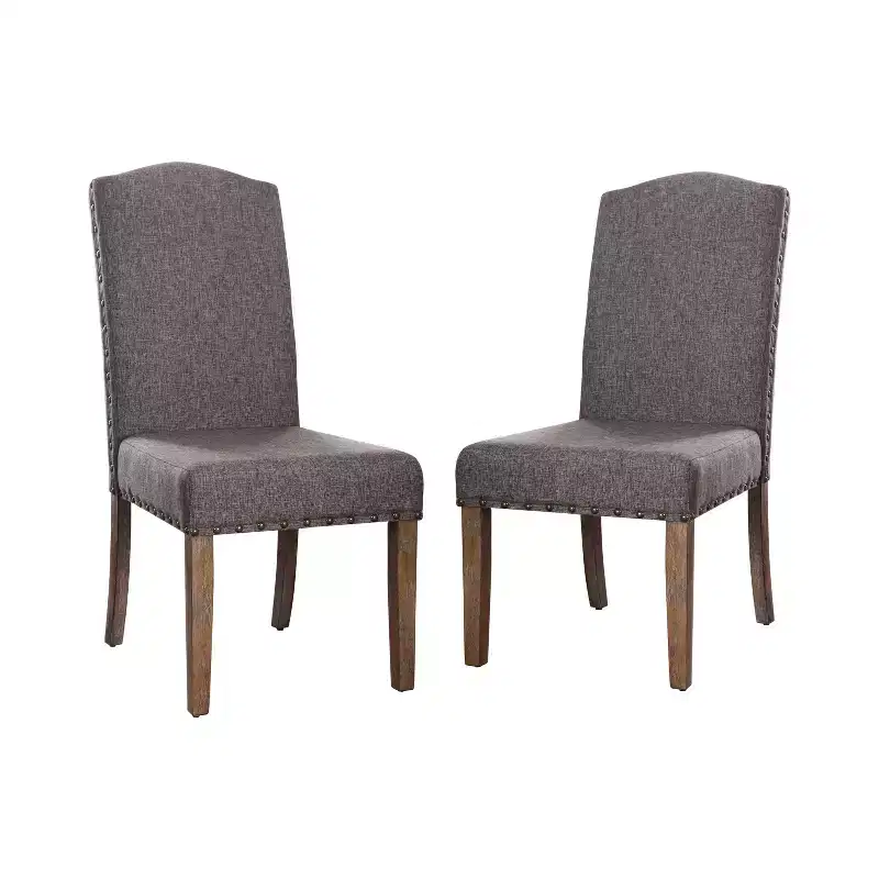 Set of 2 Silva Cushioned Wood Dining Chair Gray - HOMES: Inside + Out: Nailhead Trim, Polyester Upholstery