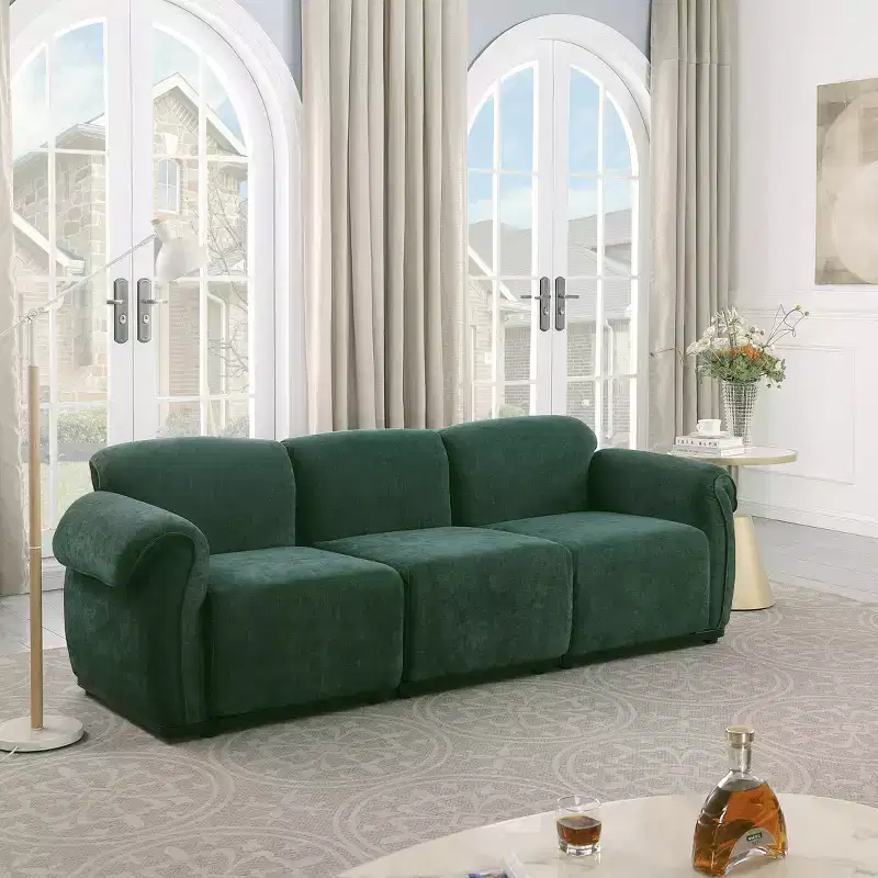 GDFStudio Khalid Modern 93 3-Seater Wood and Iron Chenille Upholstered Sectional Sofa with Split Backrest