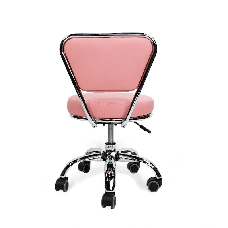 Adjustable Rolling Pedicure Stool with Backrest, Pink