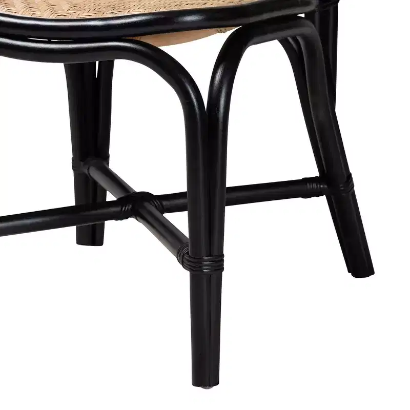 bali & pari Ayana Mid-Century Modern Two-Tone Black and Natural Brown Rattan Dining Chair