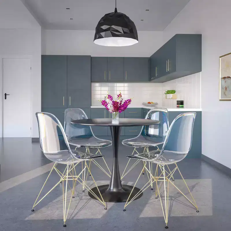 LeisureMod Cresco Modern Acrylic Dining Chairs (Set of 2)  Eiffel Gold Chrome Base, Stylish Accent Chairs for Contemporary Dining Rooms & Kitchens