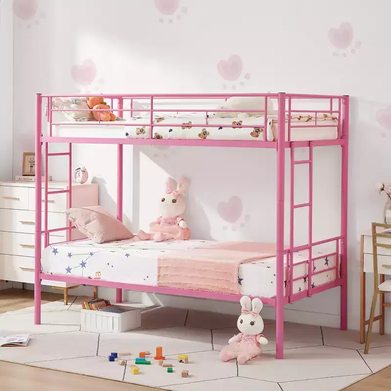 VECELO Metal Bunk Bed Twin Over Twin, Industrial Bunkbeds with Ladder and Full-Length Guardrail