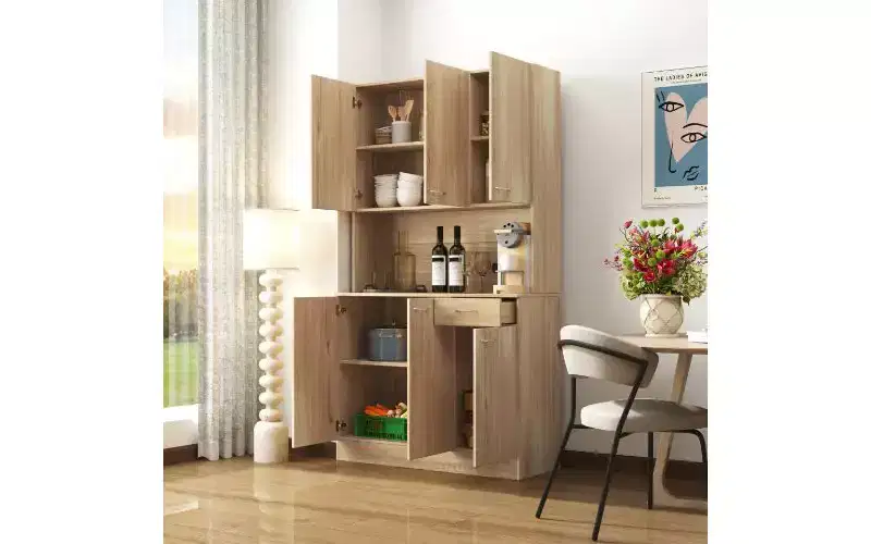 6-Door Storage Cabinet, 70.87 Tall Wardrobe & Kitchen Cabinet with Drawer & Open Shelf, MDF Kitchen Pantry Cabinet & Bedroom Hutch