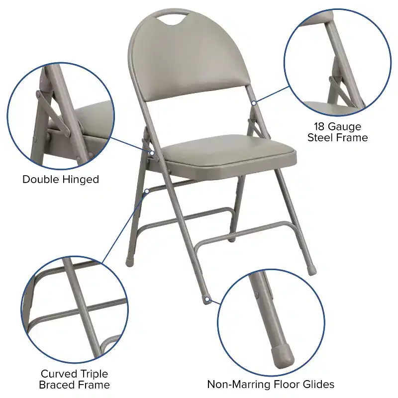 Extra Large Ultra-Premium Triple Braced Metal Folding Chair with Easy-Carry Handle