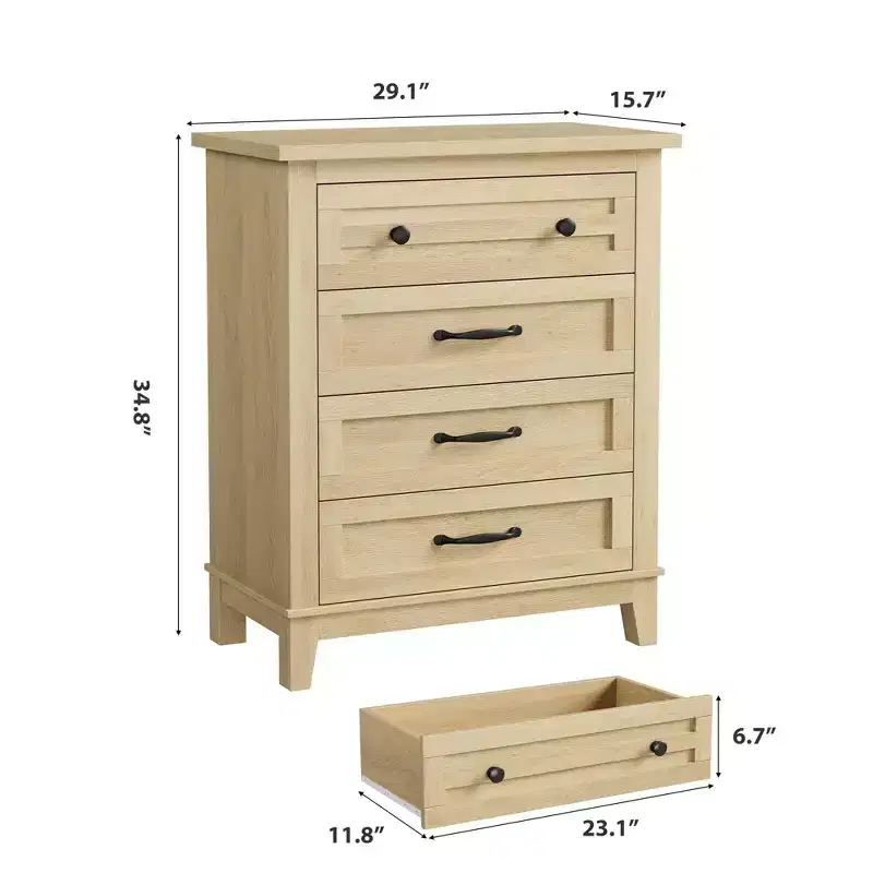 4-Drawer 34.8 Tall Vertical Wooden Dresser, Freestanding Large Storage Closet Chest of Drawers for Home Bedroom & Living Room