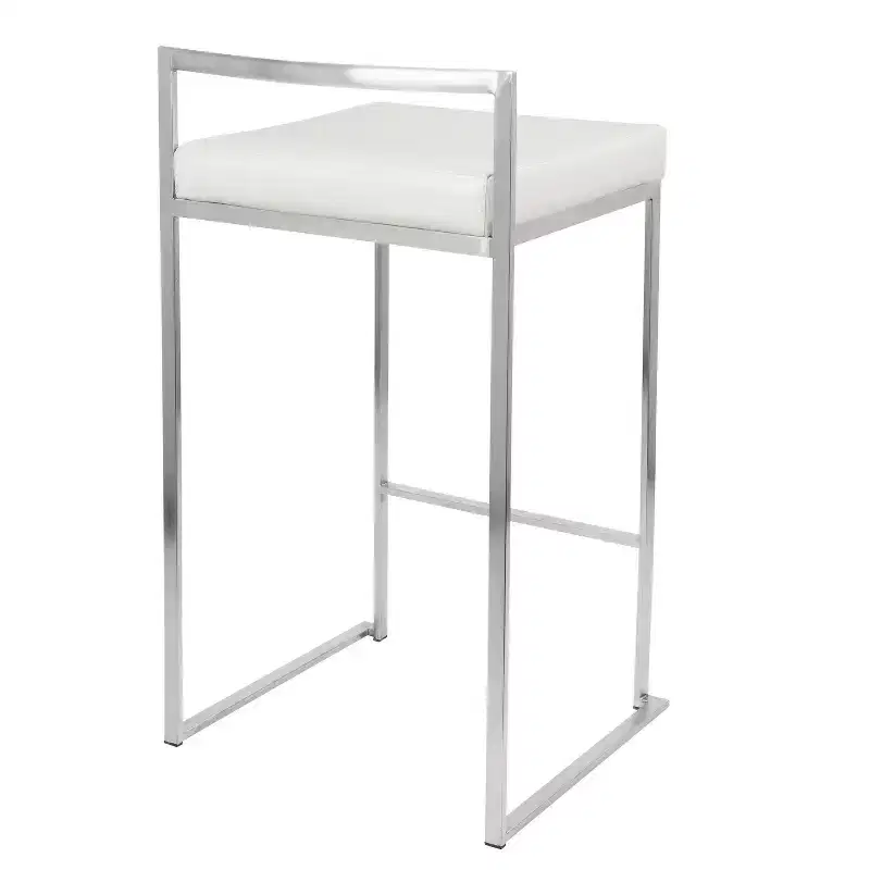 LumiSource Set of 3 Fuji Stacker Counter Height Barstools Stainless Steel/White PU