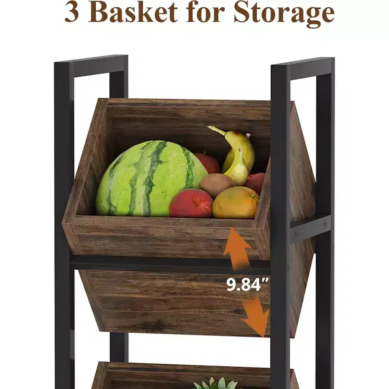 3 Tier Vertical Wood Bin Shelves