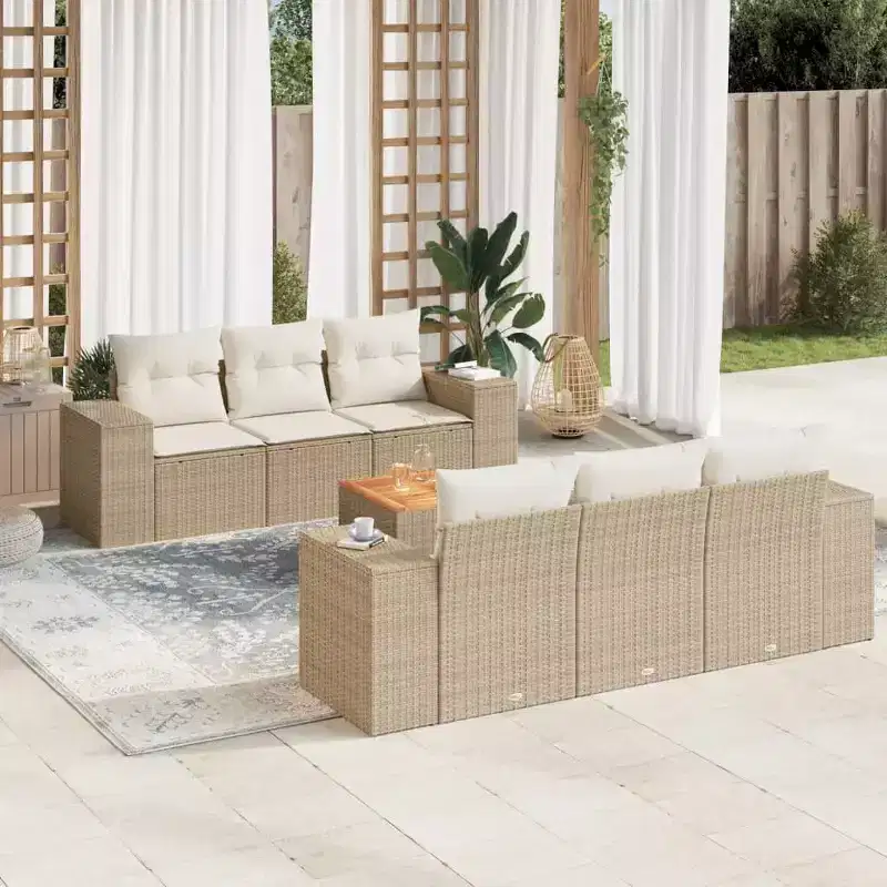 vidaXL Patio Sofa Set with Cushions Outdoor Furniture Poly Rattan