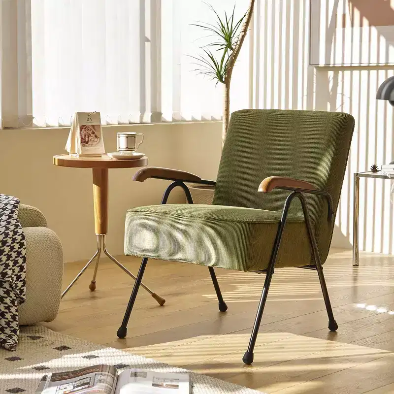 Modern High-Back Wing Accent Armchair - Fabric, Metal X-Leg Frame, Soft Padded