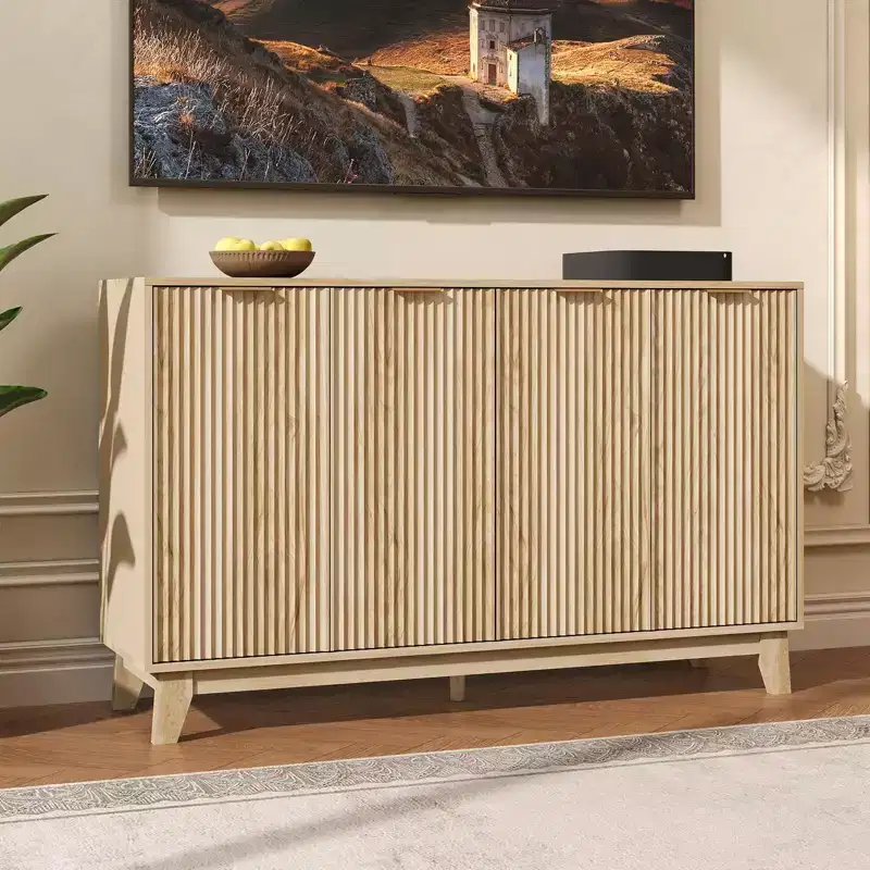 Fluted Sideboard Cabinet, 55'' Buffet Cabinet, Modern Fluted Storage Cabinet with Adjustable Shelves & Doors, Accent Sideboard for Kitchen, Coffee Bar