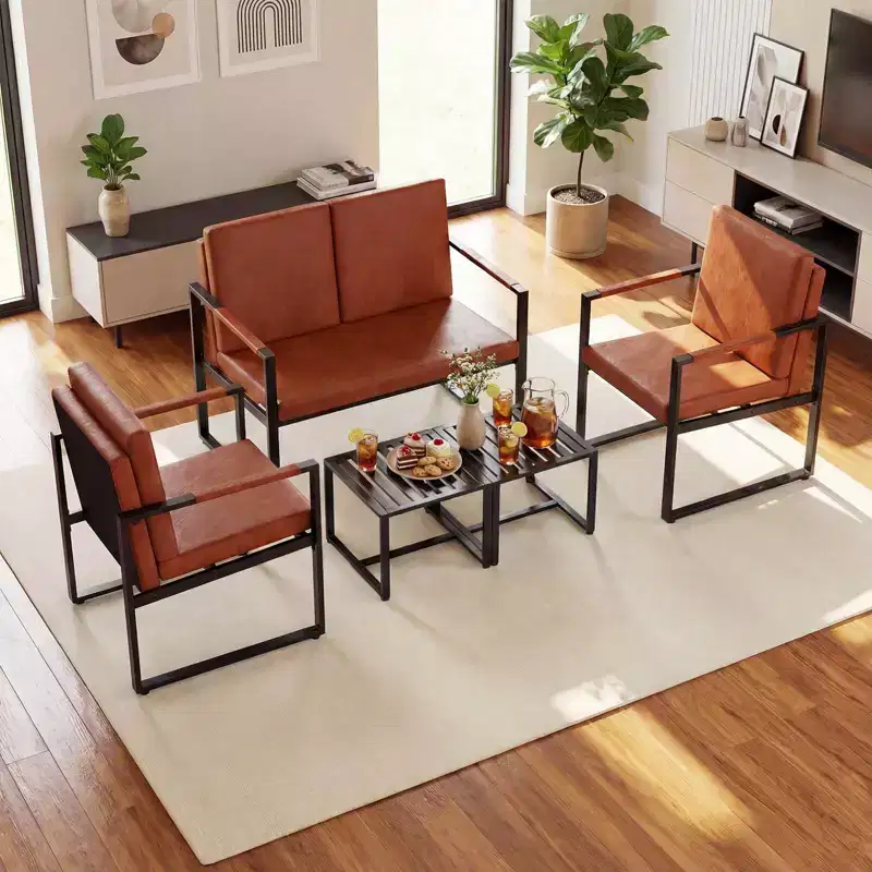 Costway Indoor Square Side Tables, Set of 2 Metal End Tables with Slatted Tabletop, Black