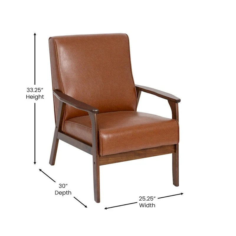 Mid-Century Modern Armchair with Wooden Frame and Faux Leather Cushions