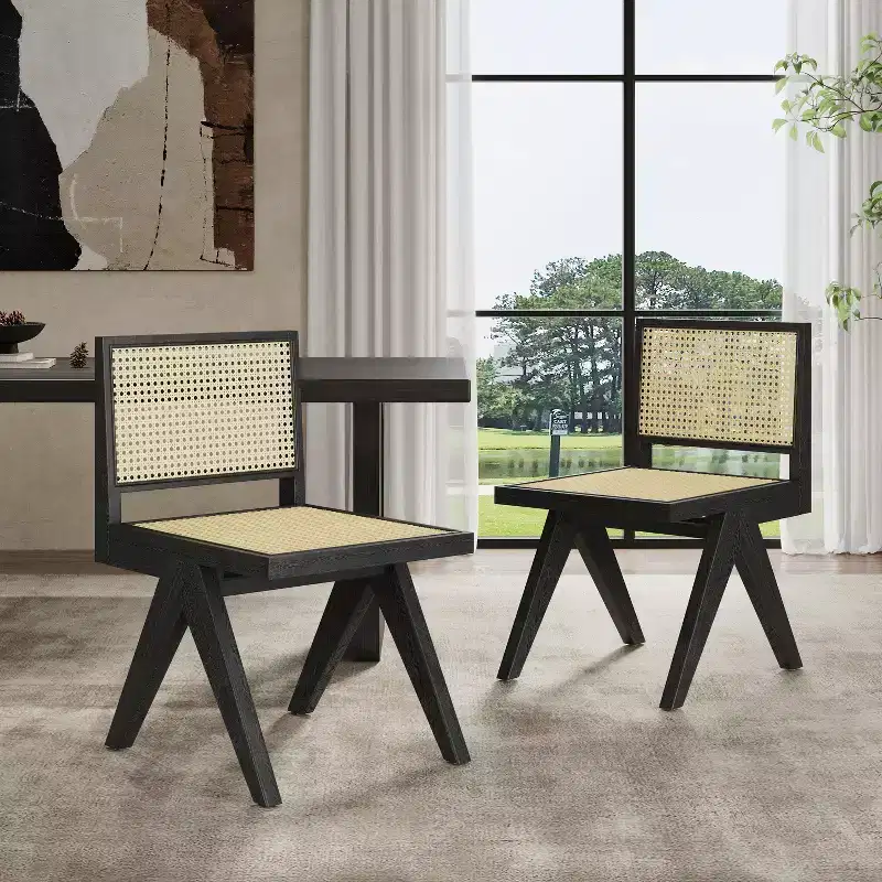 Christopher Knight Home Sepp Rubberwood and Cane Armless Dining Chair with V-Shaped Legs(Set of 2)