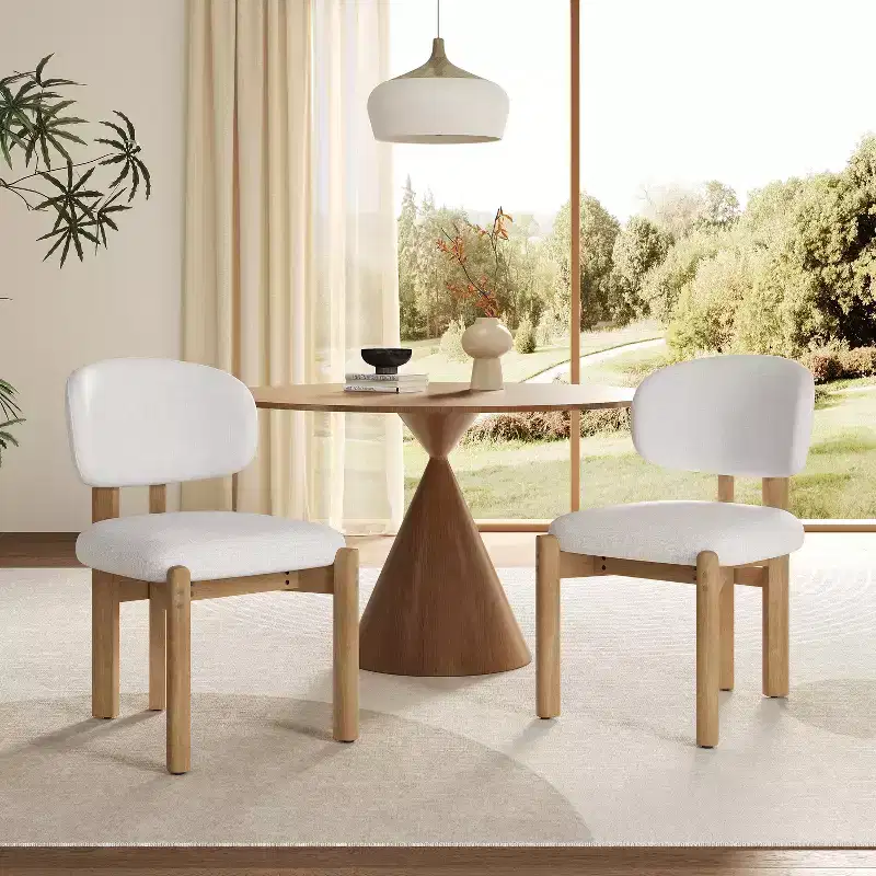 Scandinavian Modern Rubber Wood Dining Chairs with Upholstered Seat