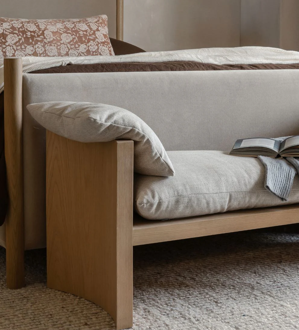 Bench ¨C White Oak Bench with Curved Ends, Comfortable Crypton Performance Fabric Cushion, Durable Stylish Seating for Any Space, 60L x 20W x 25H