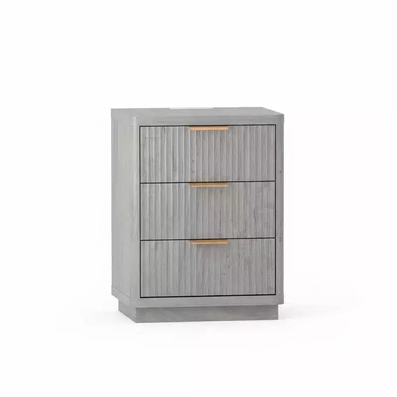 Mid Century Fluted Nightstand with 3 Drawers, Wood Bedside Table with Curved Edges, Modern End Table for Bedroom or Living Room