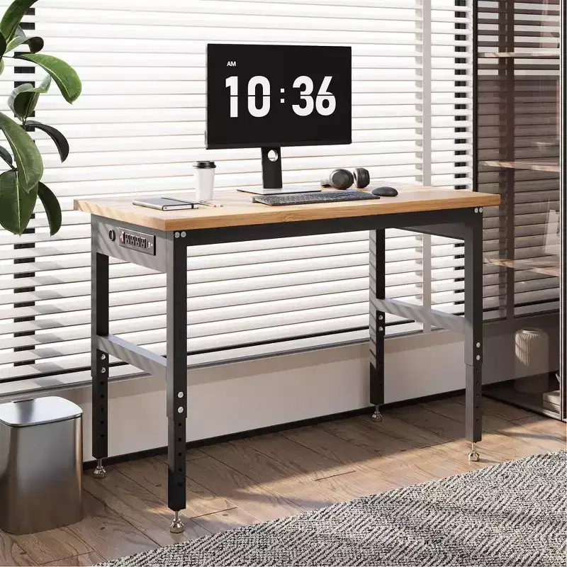 Bamboo and wood workbench, entryway table, coffee table, storage cabinet, 48x24 inch wooden, garage workbench, sturdy workbench