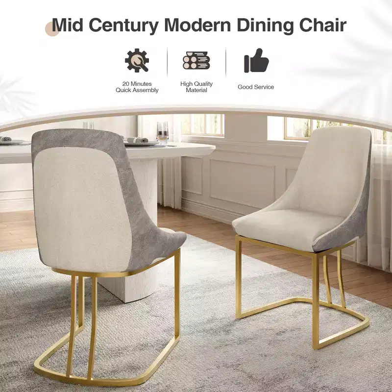 CLIHOME Set of 2 Modern High Back Dining Chair with Metal Legs