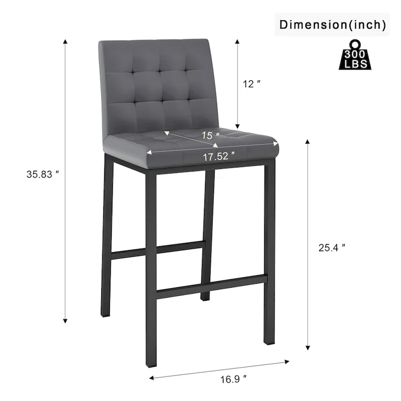 Modern High Bar Stools Set of 2, Kitchen Stool Island with PU Backrest, Gaming Chair with Metal Legs and Footstool