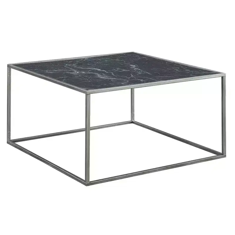 Gold Coast Coffee Table Black Faux Marble/Silver - Breighton Home