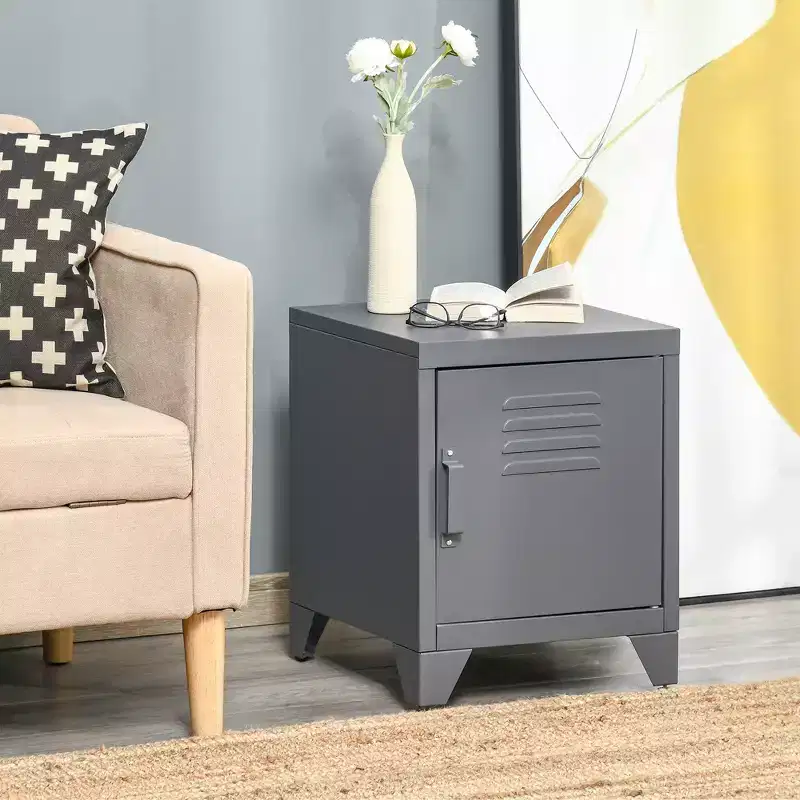 Industrial End Table with Locker-Style Door and Adjustable Shelf