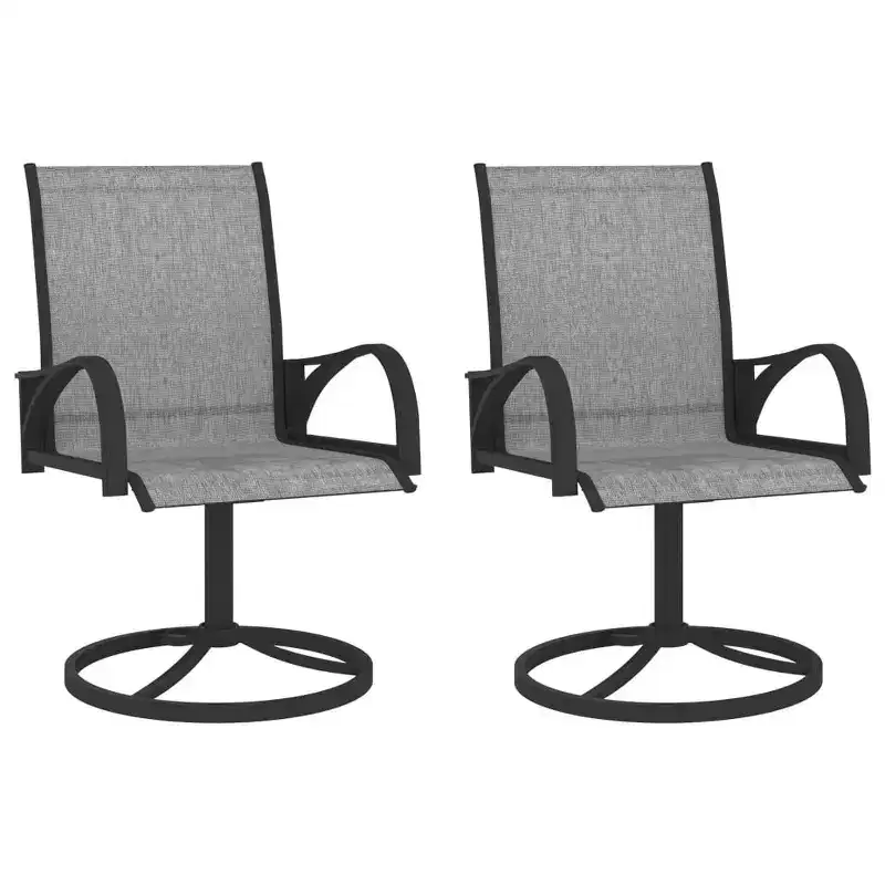 vidaXL 2x Garden Swivel Chairs Textilene and Steel Lounge Seat Gray/Brown