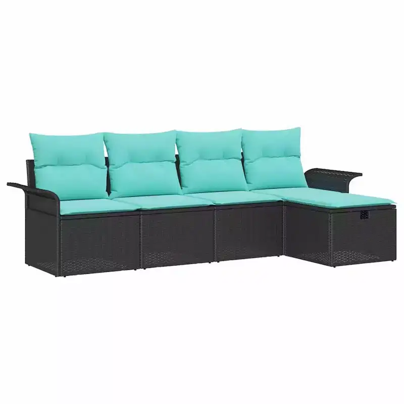 vidaXL Garden Sofa Set with Cushion 5 pcs Black Poly rattan
