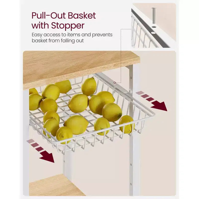 Baker's Rack Coffee Bar Stand with Charging Station, Pull-Out Wire Basket & Adjustable Shelves, 400 lbs