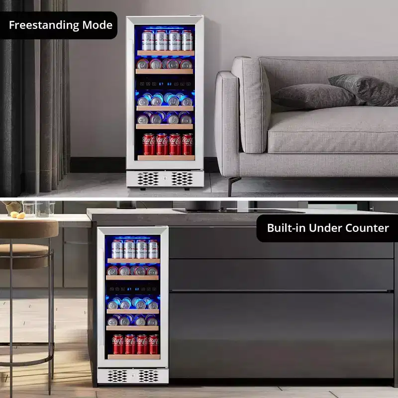 Wine Fridge Cabinet Wine Cooler Refrigerator with Glass Door, Beverage Wine Chiller with Digital Touch Screen, Low Noise Compressor Wine