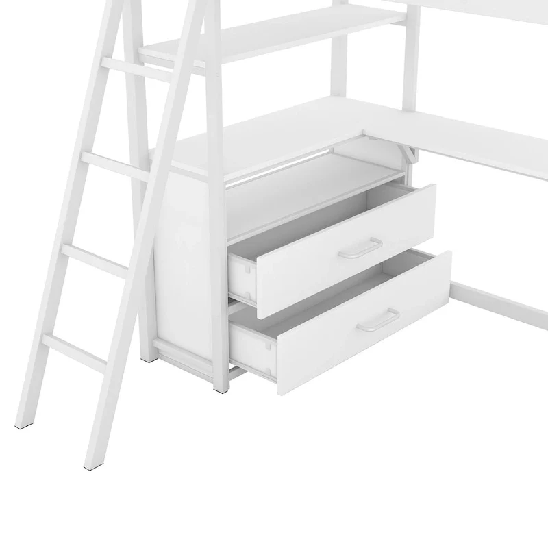 Loft Bed with Desk and Shelves