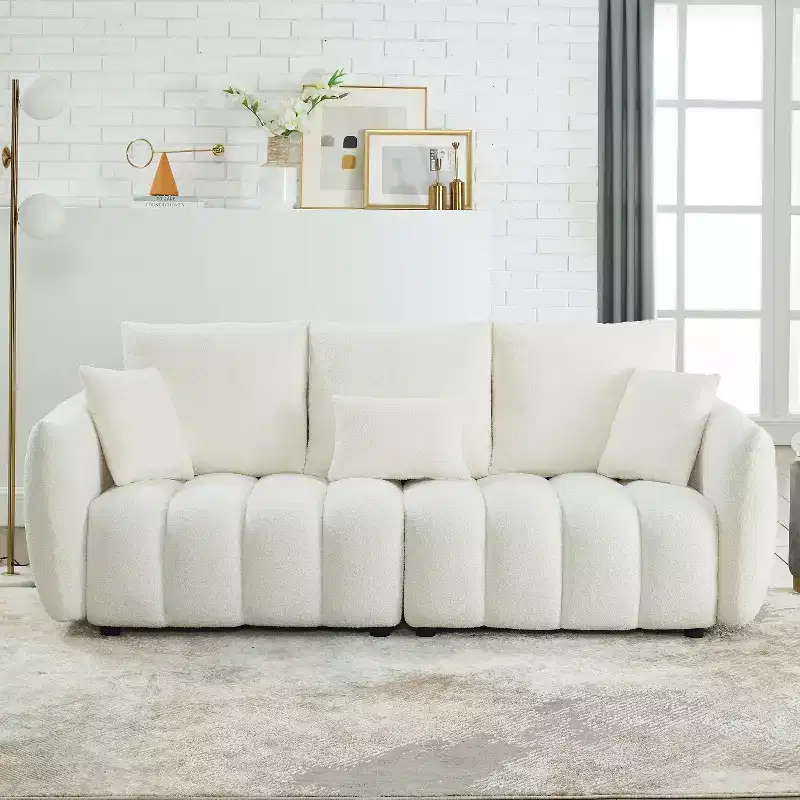 GDFStudio Alanna 79.5 Modern Teddy Fabric Upholstered 3-Seater Sofa with Pillows