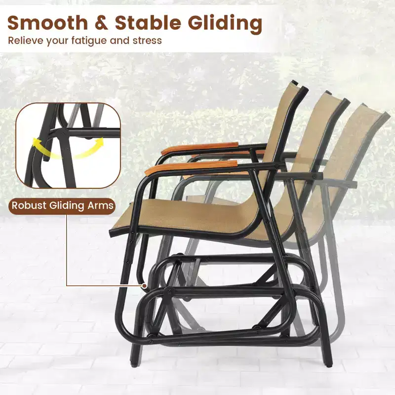Costway Patio Glider Chair Set of 2 w/ Curved Teak Armrests & Breathable Fabric Seat