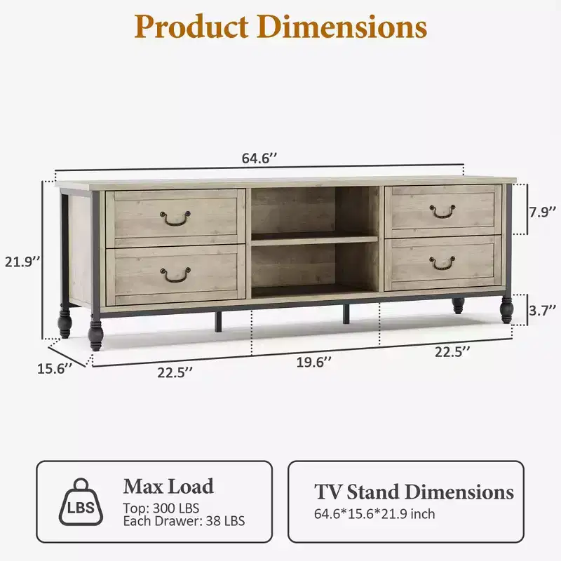 TV Stand for 70 Inch TV, Entertainment Center with Storage Cabinet & Open Shelves, TV Console Table Media Cabinet for Living Room, Bedroom
