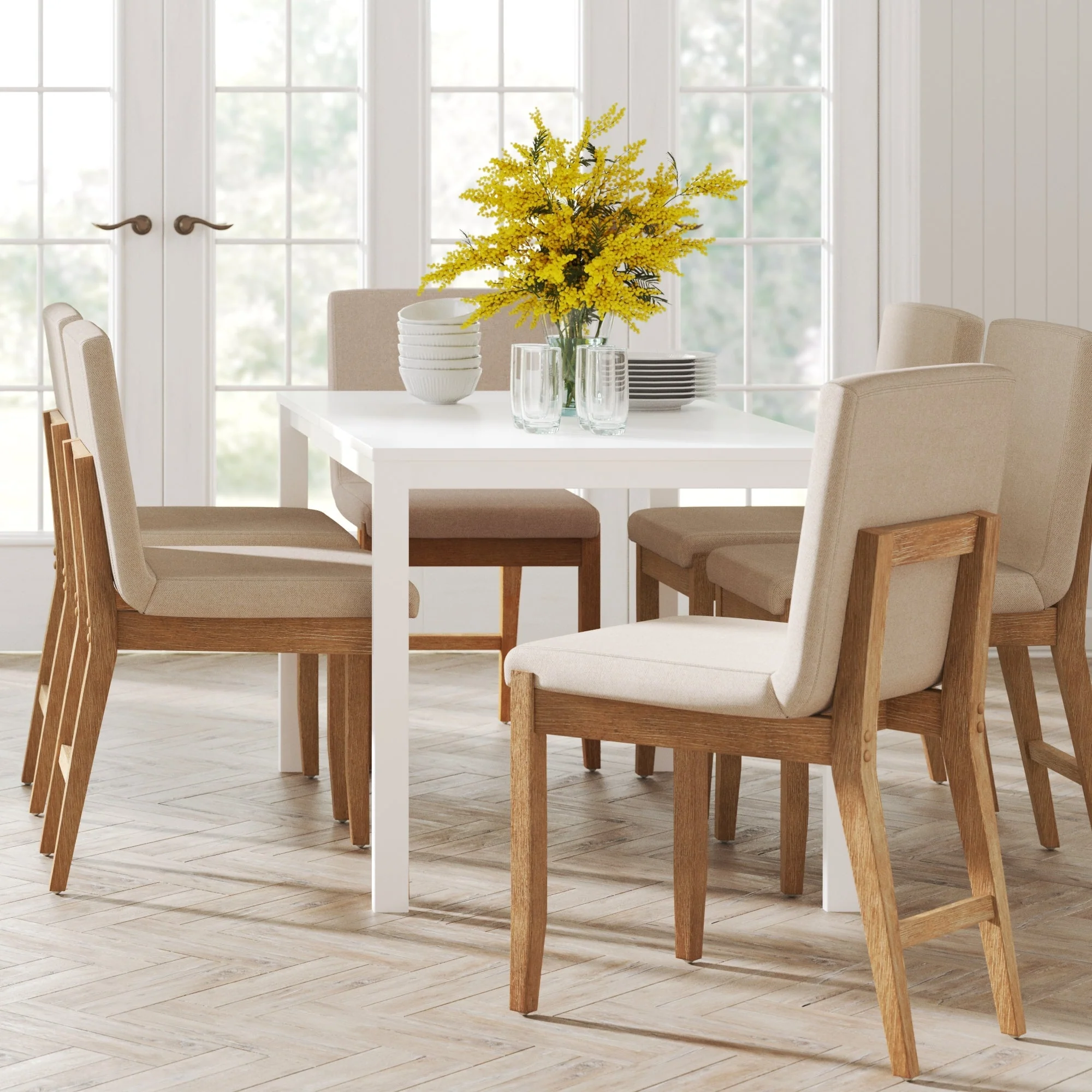 Wood Upholstered Dining Chair Brushed Light Brown Flax