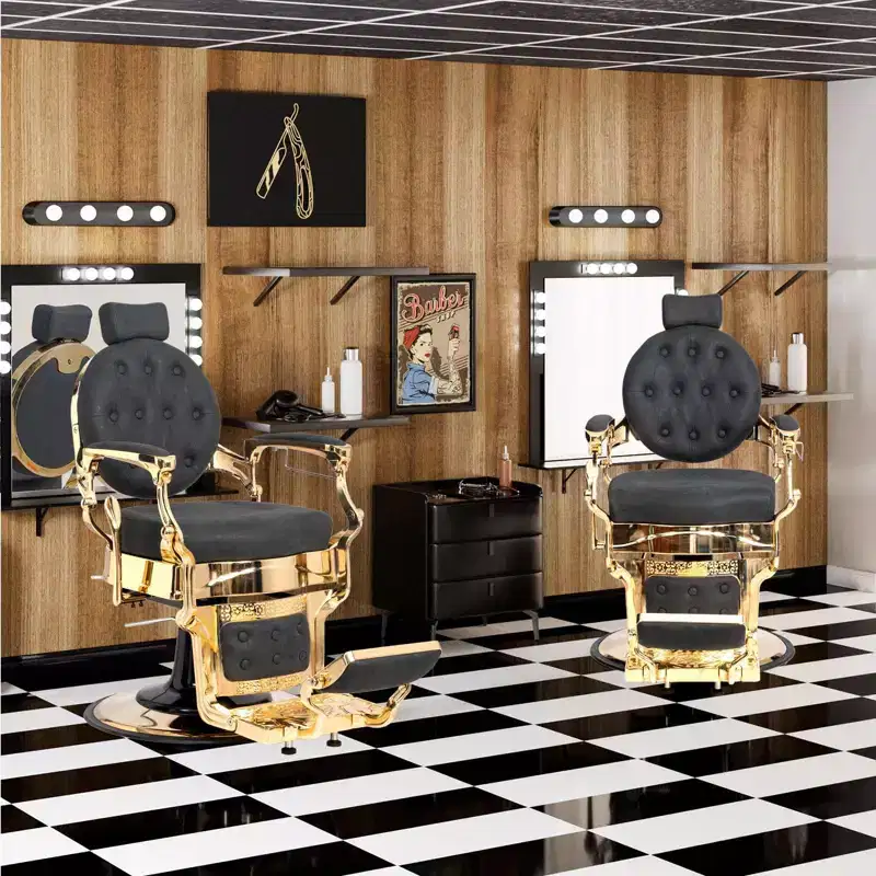 Karl Home Vintage Black With Gold Frame Heavy Duty Hydraulic Recline Barber Chair