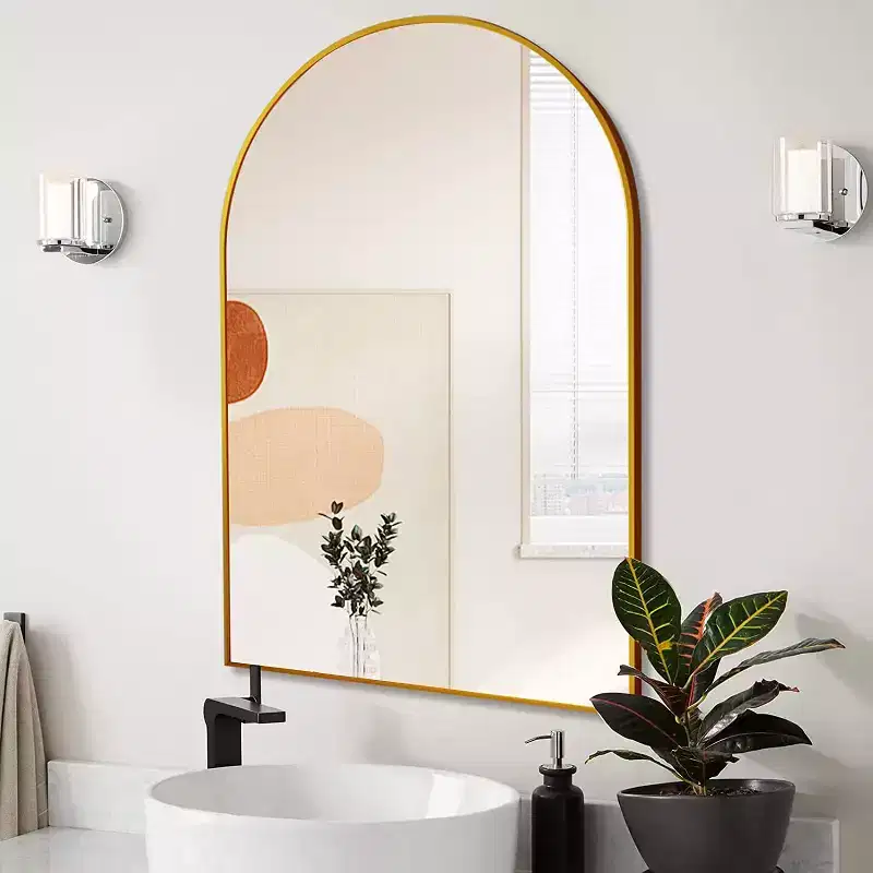 Gold Arched Bathroom Wall Mirror  Metal Frame