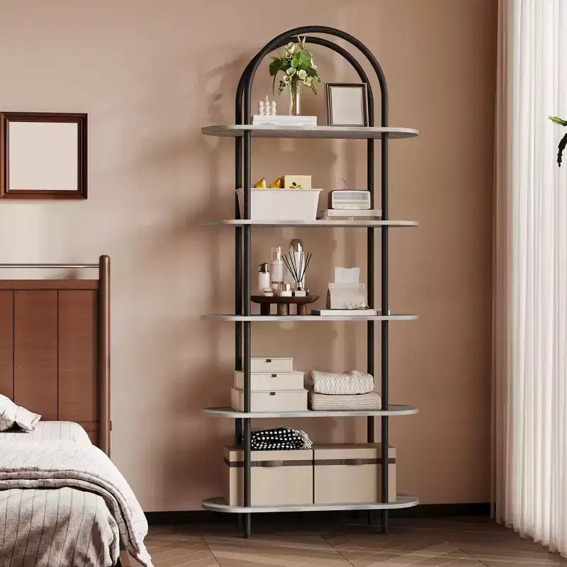 71 Arched Bookshelf, 5-Tier Tall Bookcase with Metal Frame, Freestanding Open Display Shelf for Living Room, Bedroom, Home Office