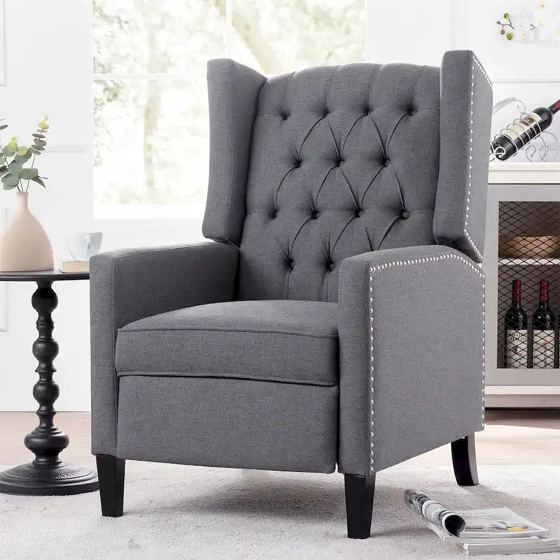 27 Wide Upholstered Manual Recliner, Wing Sofa Chair with Wood Legs