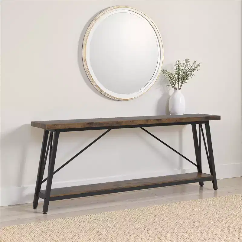Industrial 2-Tier Sofa Table 1.57 MDF Triangular Structure Home Decor