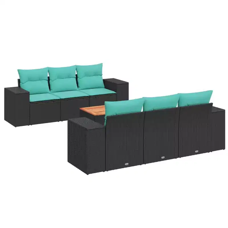 vidaXL 7 Piece Patio Sofa Set with Cushions, Poly Rattan Outdoor Modular Sectional, Multiple Colors