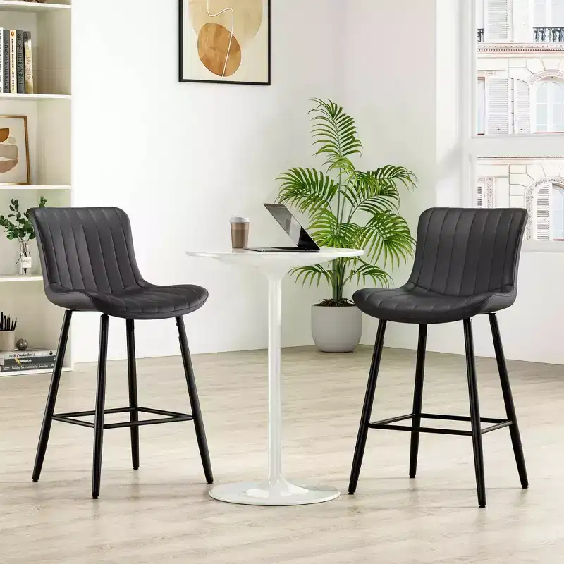 MAYEERTY Dining Chairs Set of 2 Faux Leather Metal Legs Kitchen & Dining Room Chairs for Dining Room Black