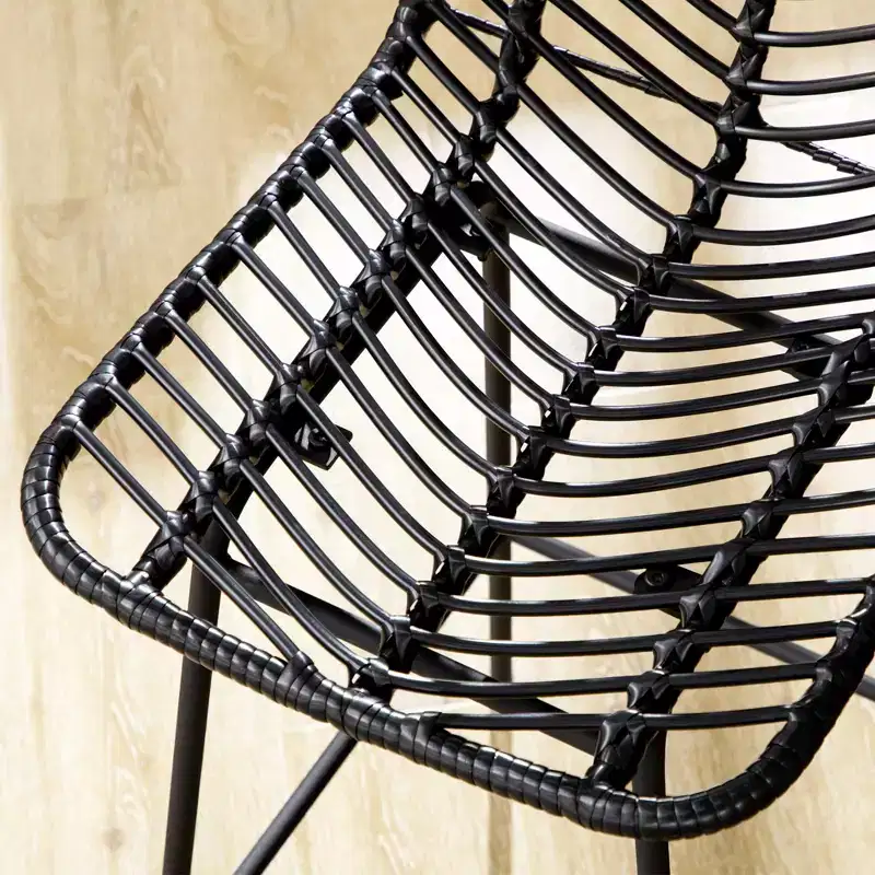 Rattan Counter Height Barstools Set of 2 Steel Frame Footrest 26