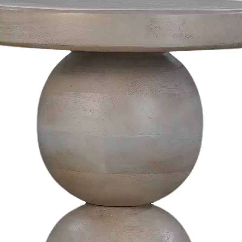 Royal Hampton 12 Inch Round Side End Table, Turned Pedestal Base, Beige Mango Wood in Natural Brown Finish