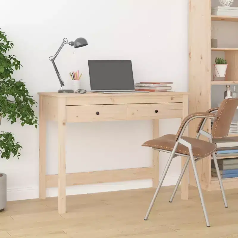 vidaXL Desk Natural Wood Solid pine wood Medium Desk Rectangular