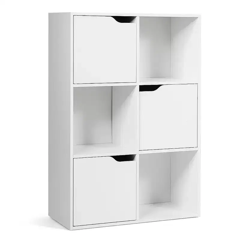 6-Cube Bookcase Cabinet with Doors, Storage Shelves Room Organizer