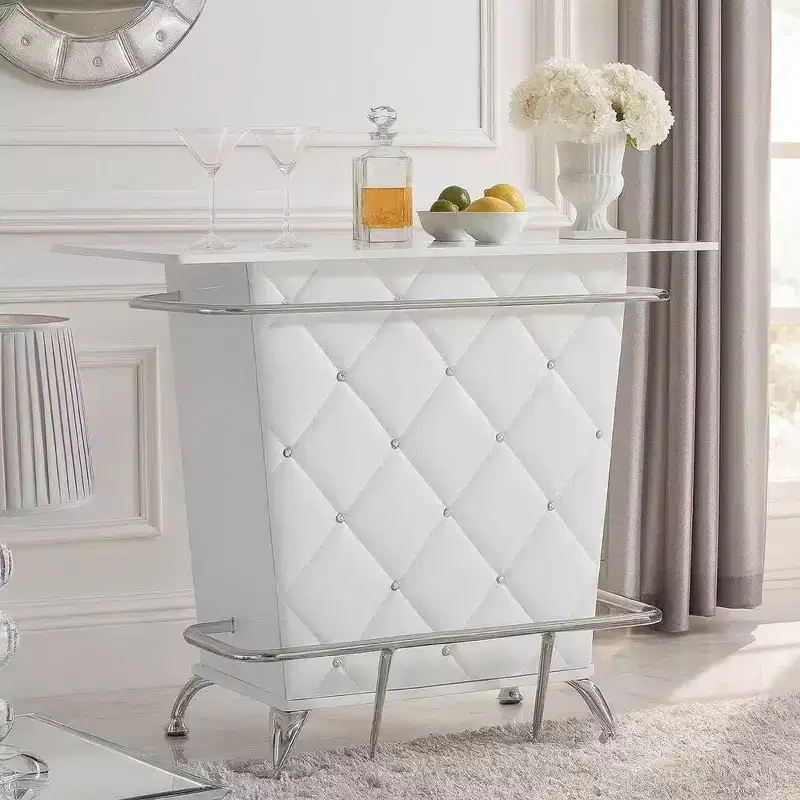 Royal Hampton Style Leatherette Padded Bar Table With Button Tufting, White